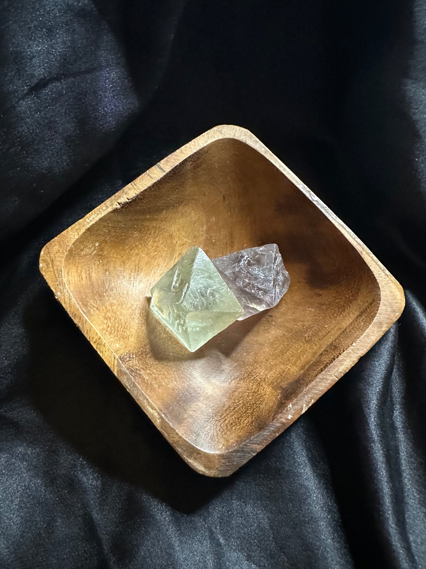Rainbow Fluorite Natural Polyhedron carved crystal, turned to catch the light