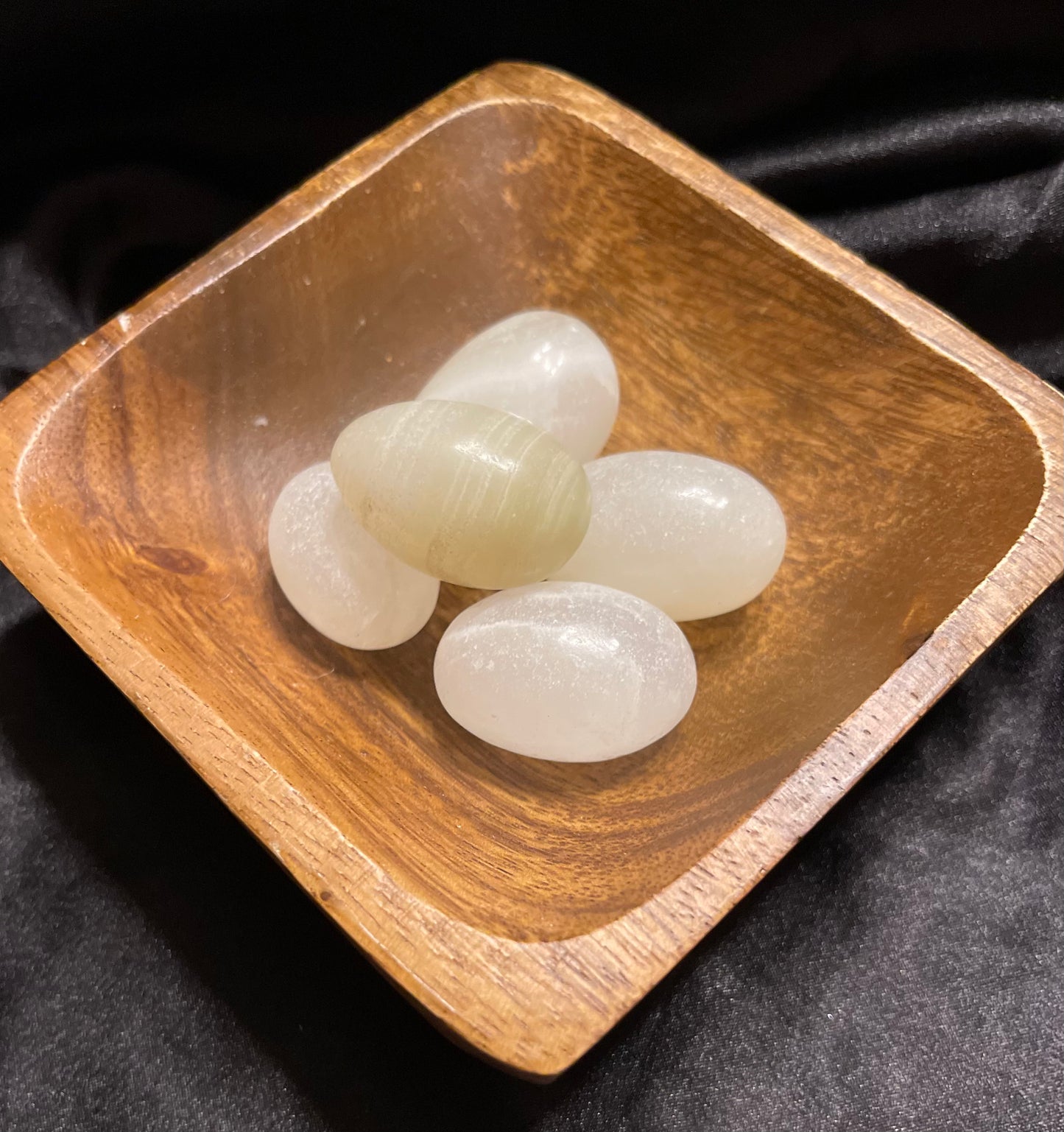 Pistachio Calcite tumbled stone, soft pale green, opaque