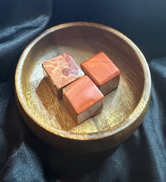 Red Jasper crystal cube, opaque brick-red, lightly mottled