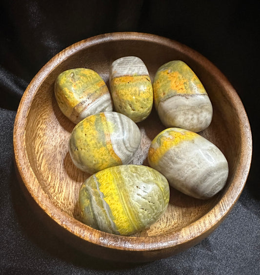 Bumblebee Jasper tumbled stone, striped yellow, orange and black