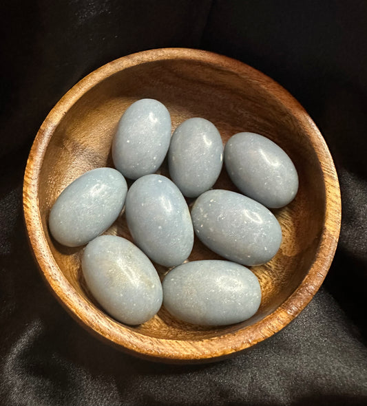 Angelite tumbled stone, pale powder-blue, soft and opaque