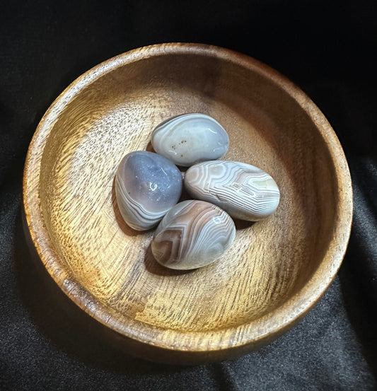 Botswana Agate tumbled stone, soft grey-and-pink banding
