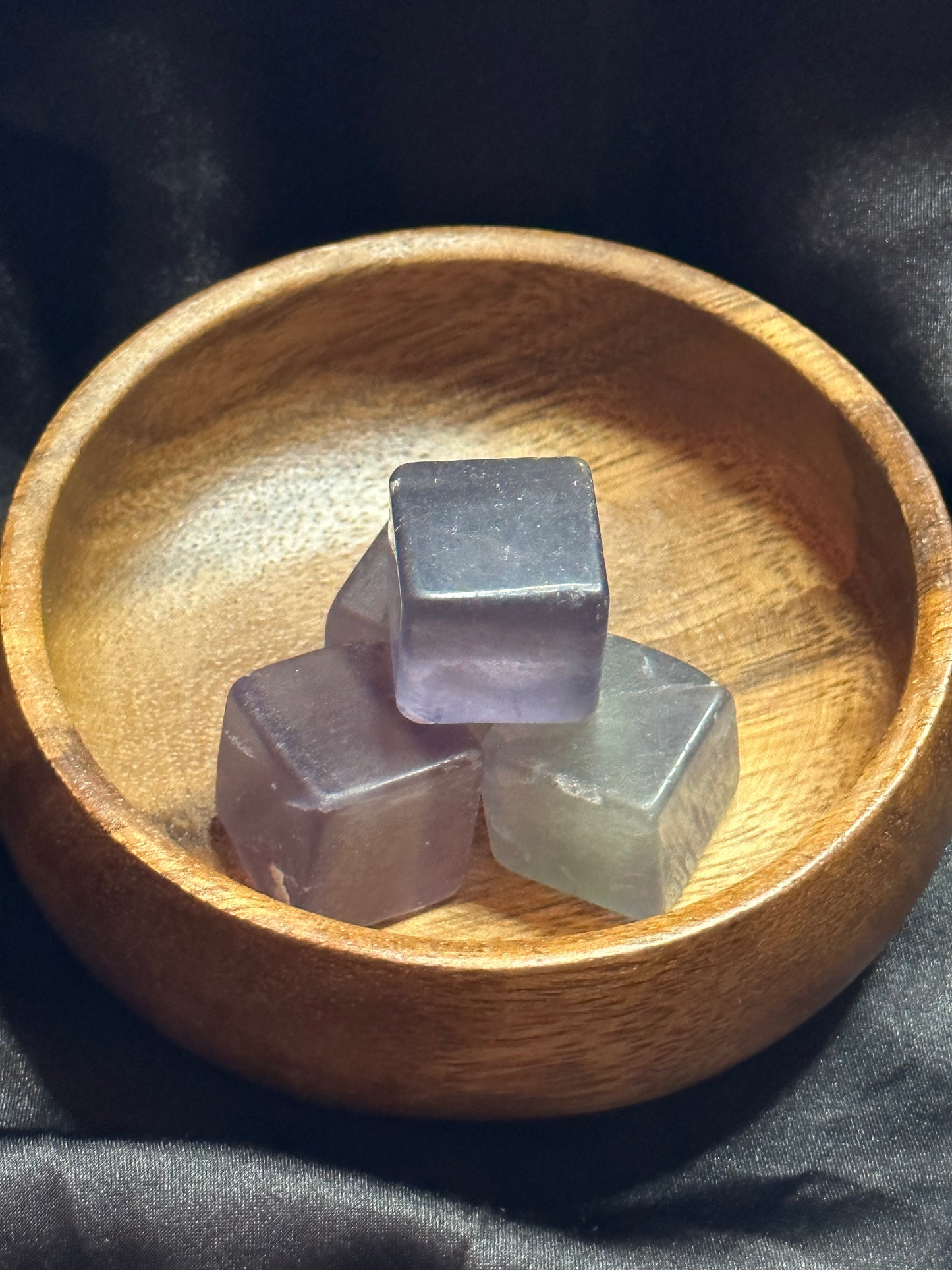 Indigo Fluorite crystal cube, deep blue-violet, glassy and banded