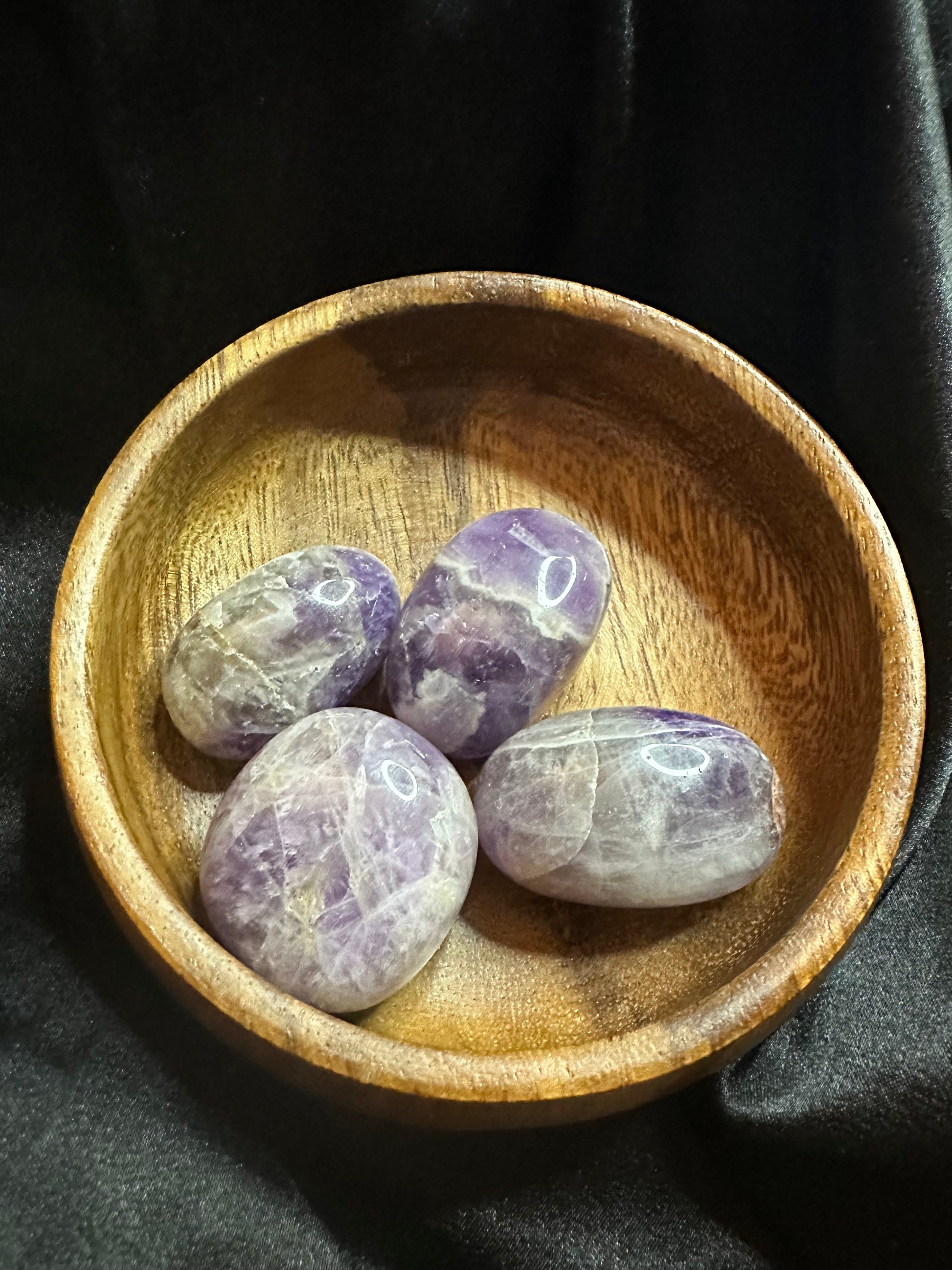Amethyst (Dream/Chevron) tumbled stone, banded purple and white chevron amethyst