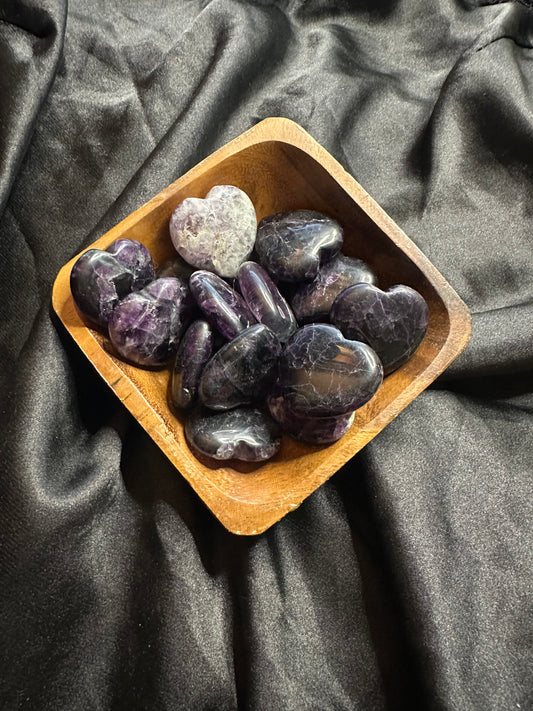 Purple/Rainbow Fluorite crystal heart, banded purple and green, glassy