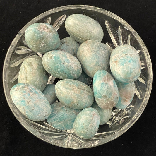 Amazonite (Smoky) tumbled stone, blue-green amazonite shot through with smoky grey
