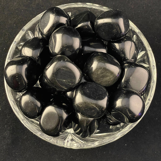 Black Tourmaline tumbled stone, opaque jet-black with fine striations