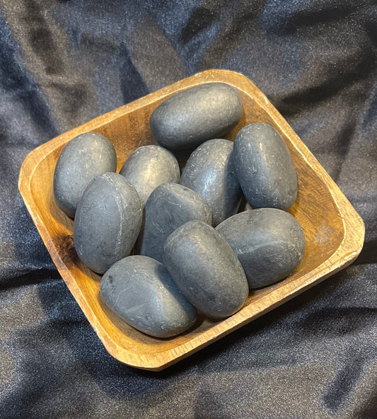 Shungite tumbled stone, matte carbon-black