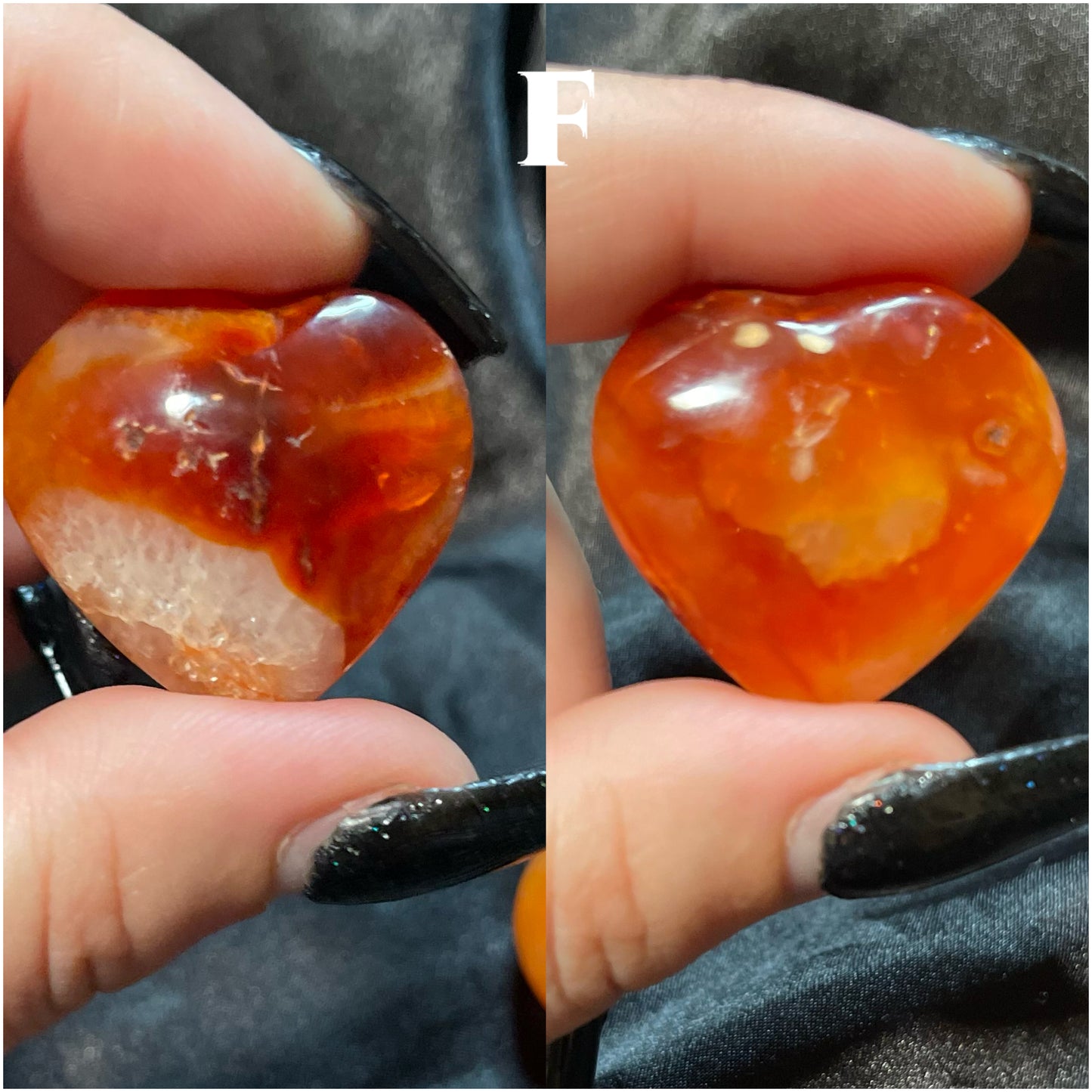 Carnelian crystal heart, turned to catch the light
