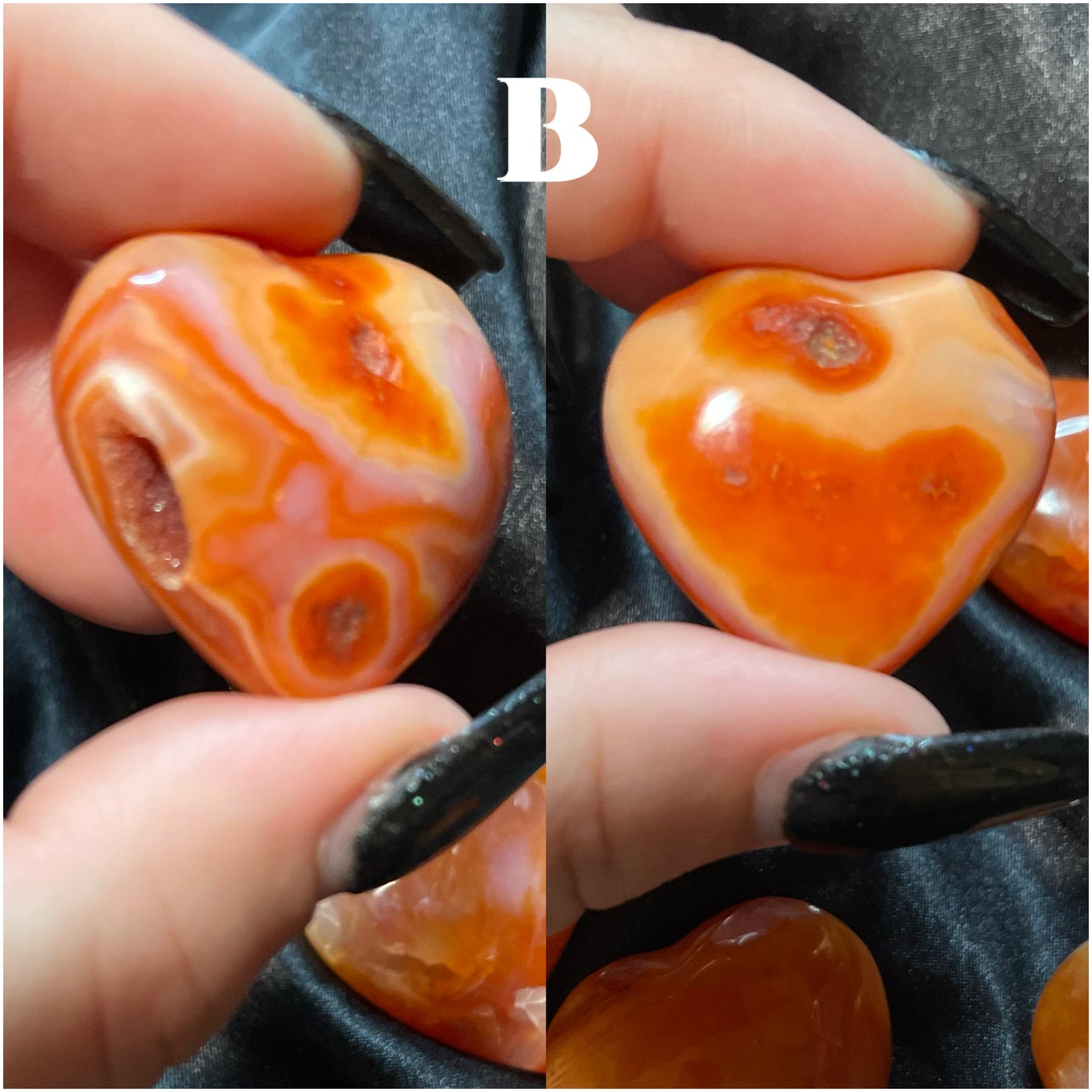 Carnelian crystal heart, a close view of its surface