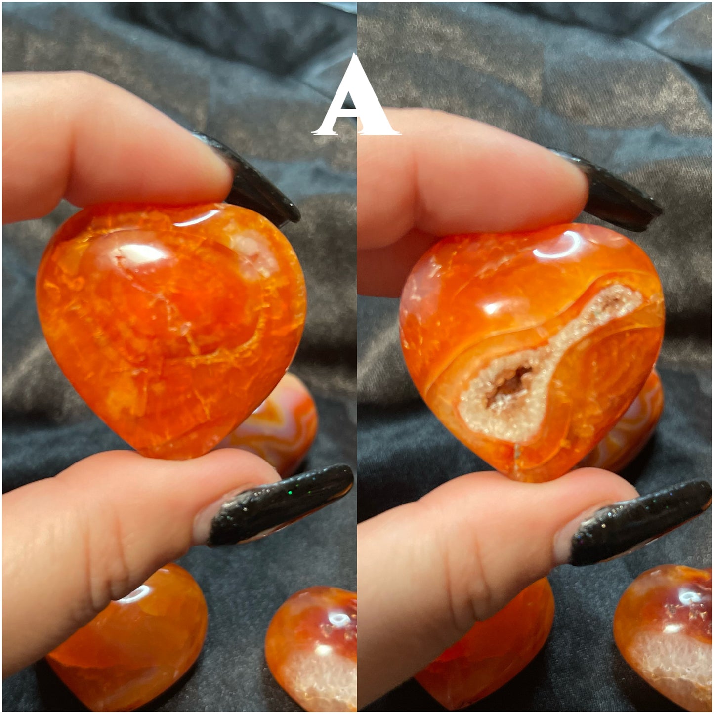 Carnelian crystal heart, turned to catch the light