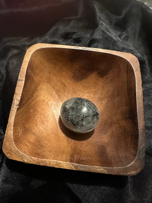 Black Tourmaline in Quartz tumbled stone, glossy black tourmaline threaded through milky quartz