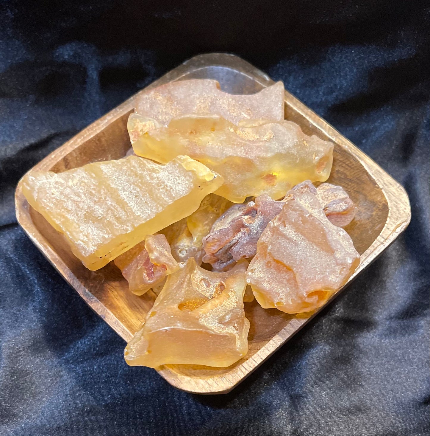 Columbian Amber Raw raw crystal specimen, warm golden translucent fossil resin
