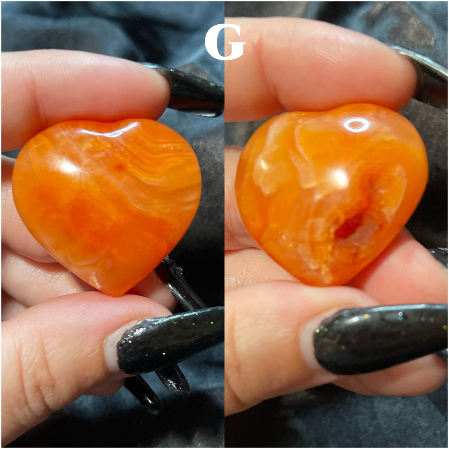 Carnelian crystal heart, a close view of its surface