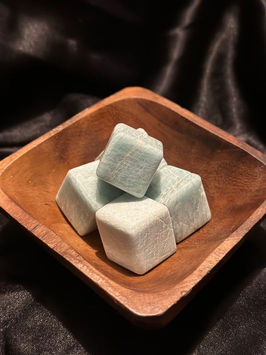Amazonite crystal cube, soft blue-green, lightly mottled
