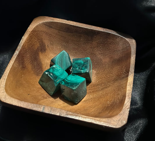 Malachite tumbled stone, vivid banded green, light and dark rings
