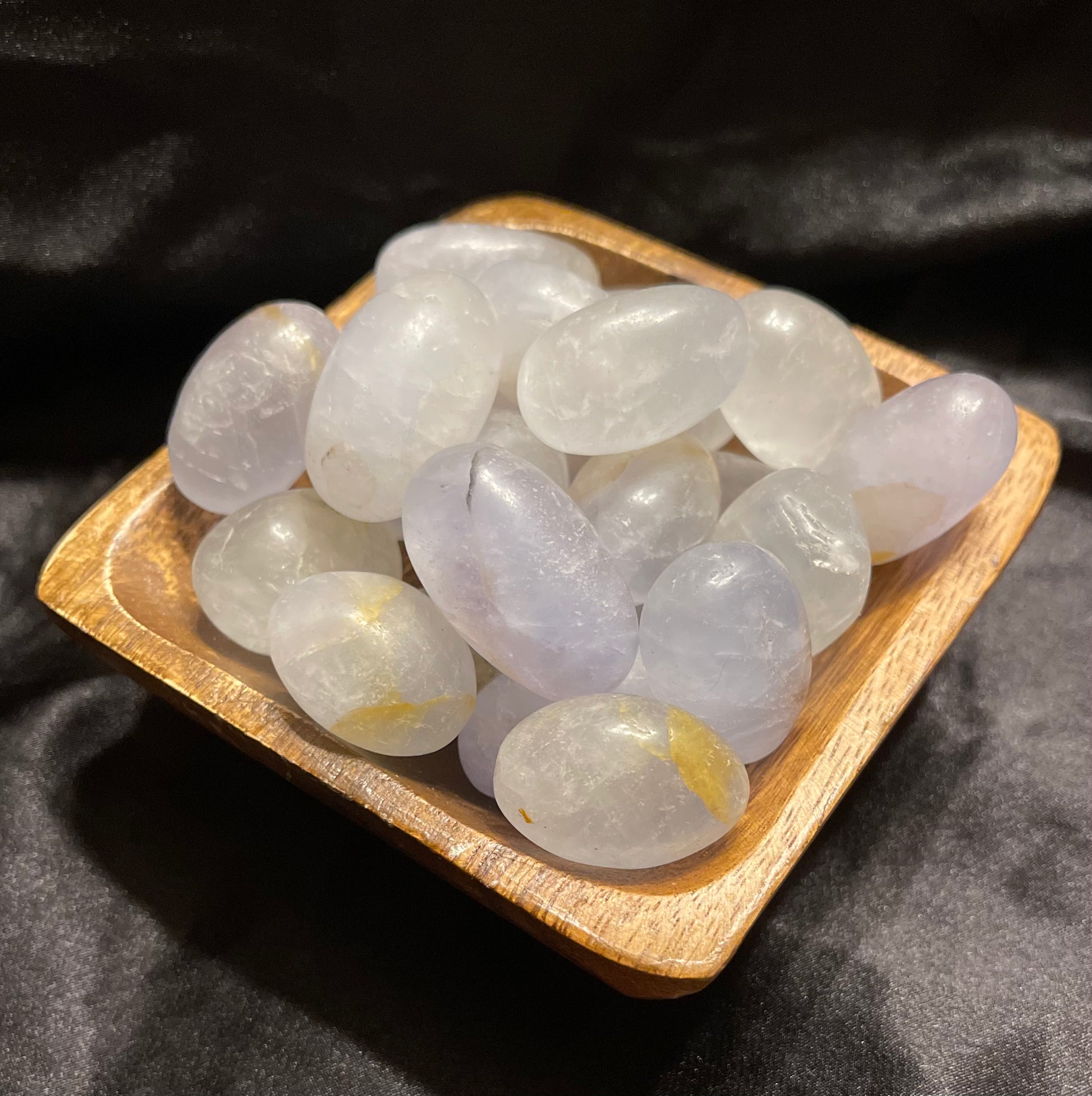 Ocean Fluorite tumbled stone, soft green-and-purple fluorite