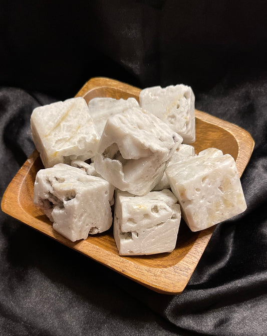 White Sphalerite crystal cube, pale translucent cream-white