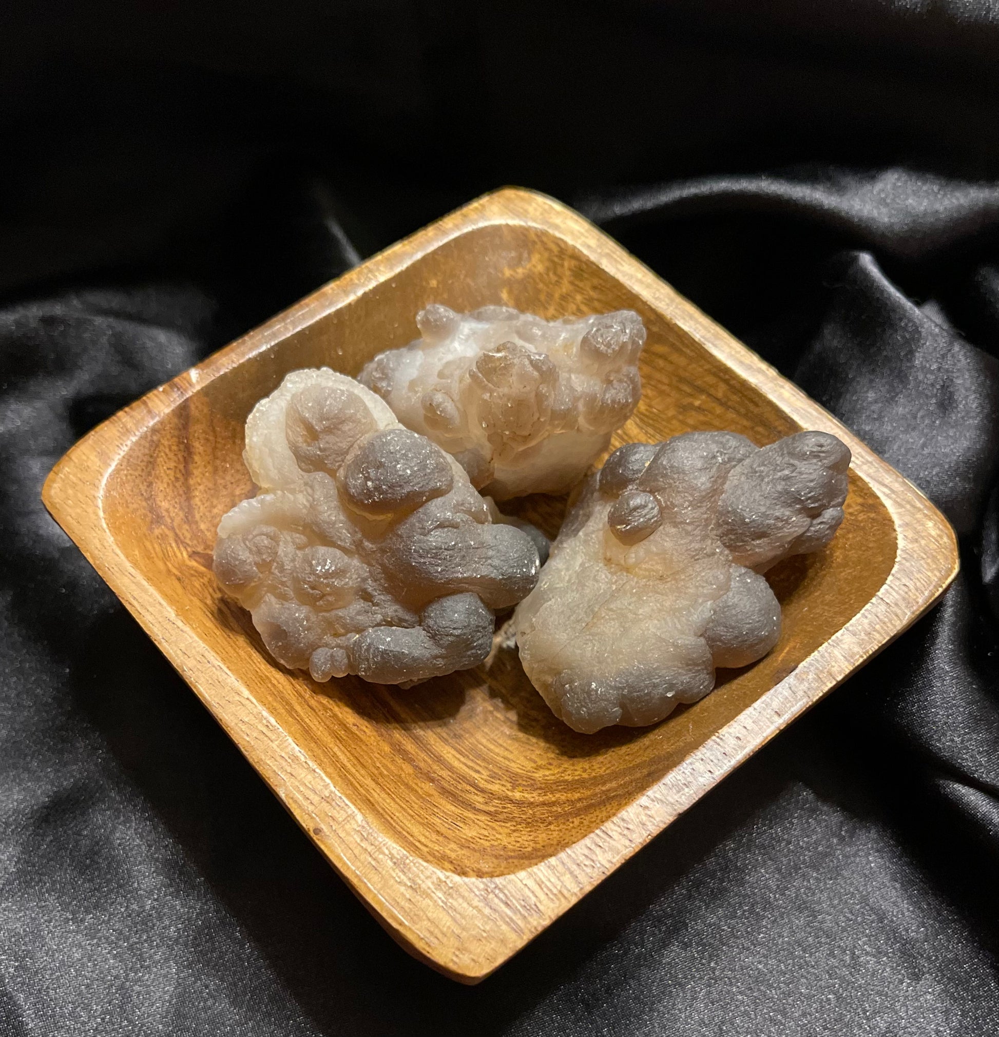 Truffle Chalcedony aka Panda Agate raw crystal specimen, grey chalcedony spotted black and white